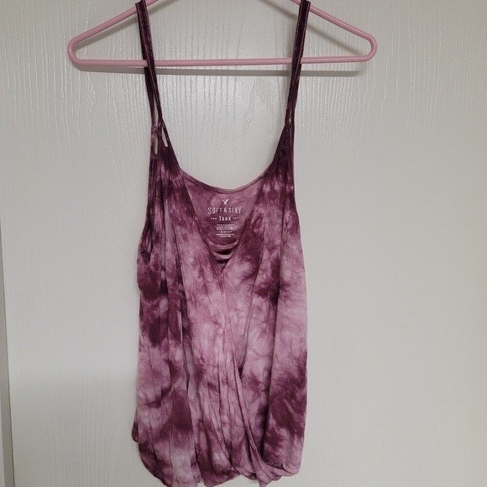 ⭐️ womens pink/purple tie die looking american eagle soft & sexy tank top - sz S